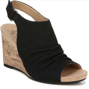 Black wedge sandals